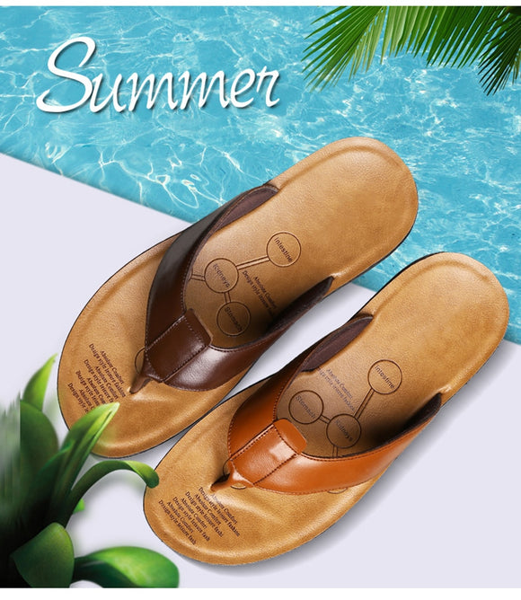 Men Leather Summer Flip Flops Beach Slippers ( 💥Over $89+ ,Code SAVE10🛒)