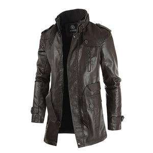 New Men's Mid-length Leather Jacket