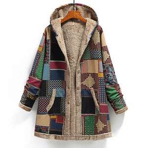 Women Warm Printing Thick Fleece Coat