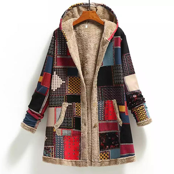 Women Warm Printing Thick Fleece Coat