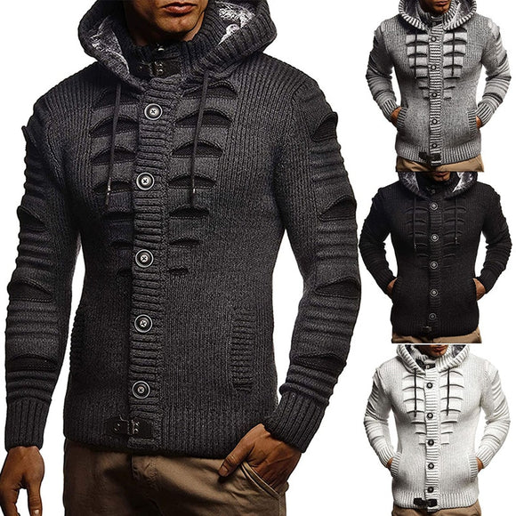 Men Hooded Jacket Knitted Sweater