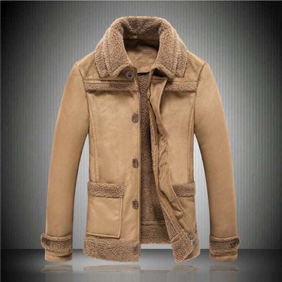 Men Thick Warm Fleece Leather Jacket
