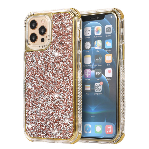 Flashing Glitter Rhinestone Phone Case For iPhone 11 12 Pro Max 2 in 1 Shockproof Bumper Back Cover