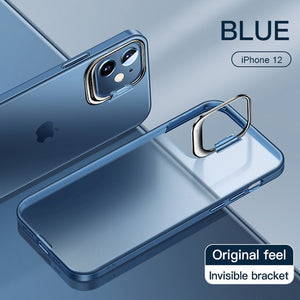 Bracket Holder Matte Transparent Phone Case For iPhone 12 Clear Hard PC Shockproof Cover