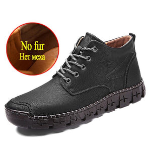 Men Winter Snow Genuine Leather Ankle Warm Boots