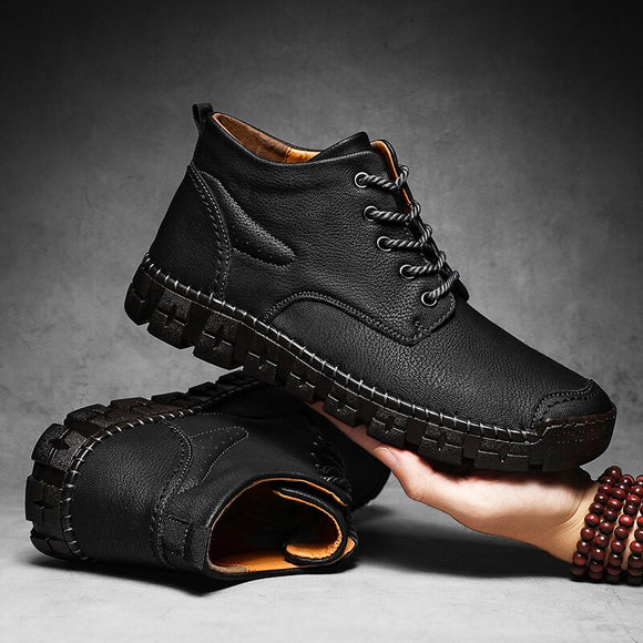 Men Winter Snow Genuine Leather Ankle Warm Boots