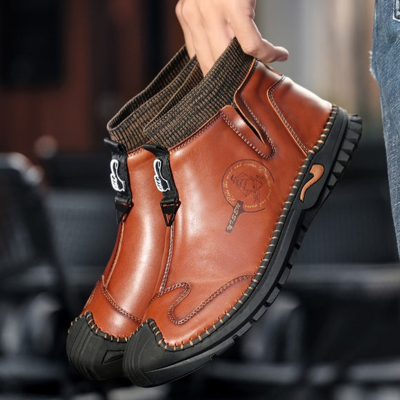 Men Leather Zip Metal Outdoor Boots