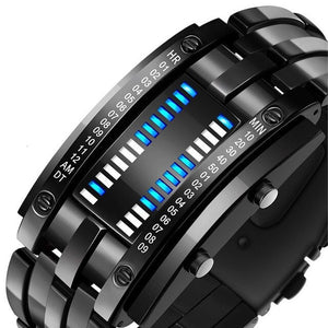 Stainless Steel Blue Binary Luminous LED Electronic Watch