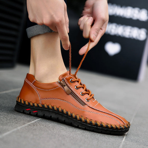 Men Casual Leather Flat Lace-Up Shoes