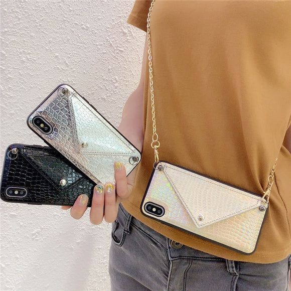 Credit Card Wallet Case Crossbody For iPhone 12 Snake Skin Leather Cover With Strap