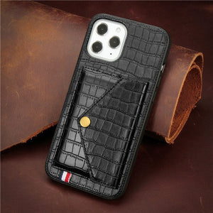 Crocodile Texture Magnetic Holder Case For iPhone 12 Leather Wallet Card Slot Phone Cover
