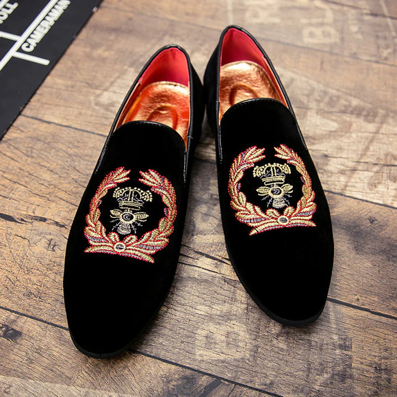 Men's Suede Leather Embroidery Loafers