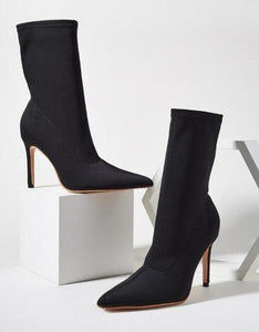 New Stretch Fabric Pointed Toe Ankle Boots