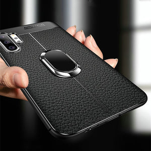 For Samsung Galaxy Note 10 Plus S10 5G S9 S8 Plus S10e Note 9 Case Leather Texture Soft Silicone Cover Magnetic Ring Holder