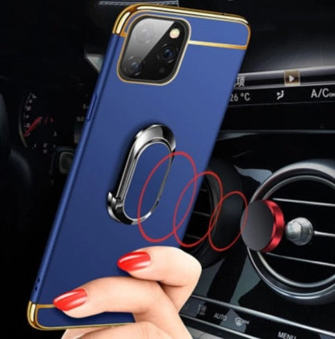 For iPhone 12 Case Magnetic Ring Ultra Thin Matte Hard PC Holder Cover