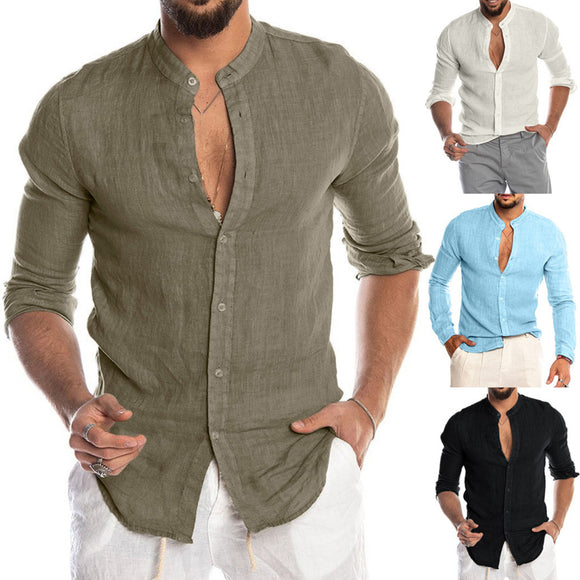 New Men's Solid Color Linen Shirts