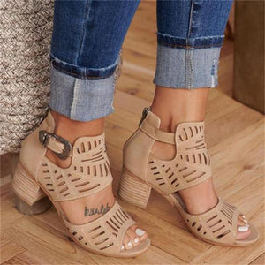 Women Hollow Out Sandals Mid Heel