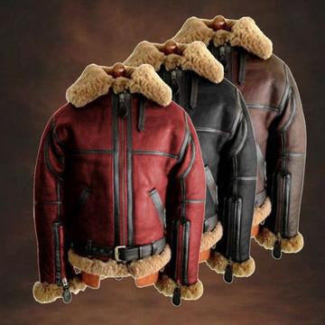 Men PU Leather Fleece Fur Jackets