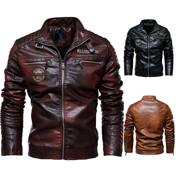 Men Winter Fleece Leather Jacket