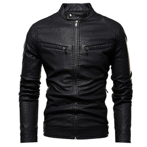 Men Fashion Causal Zipper PU Leather Jackets  ( 💥Over $99+ ,Code SAVE10🛒)