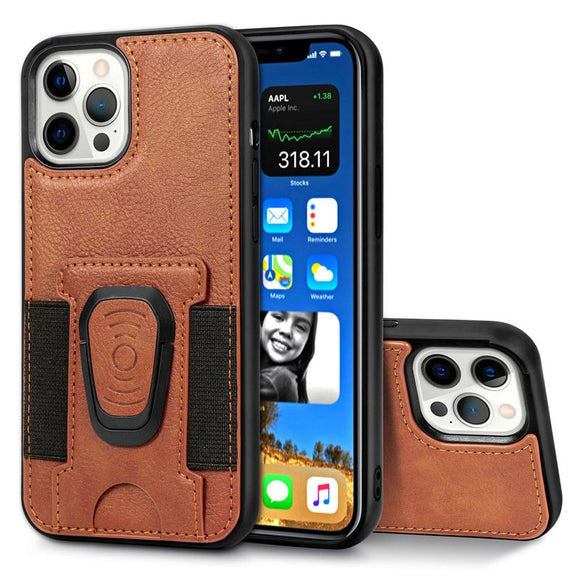Leather Magnetic Ring Holder Phone Case For iPhone 12 Silicone Frame Card Slot Back Cover