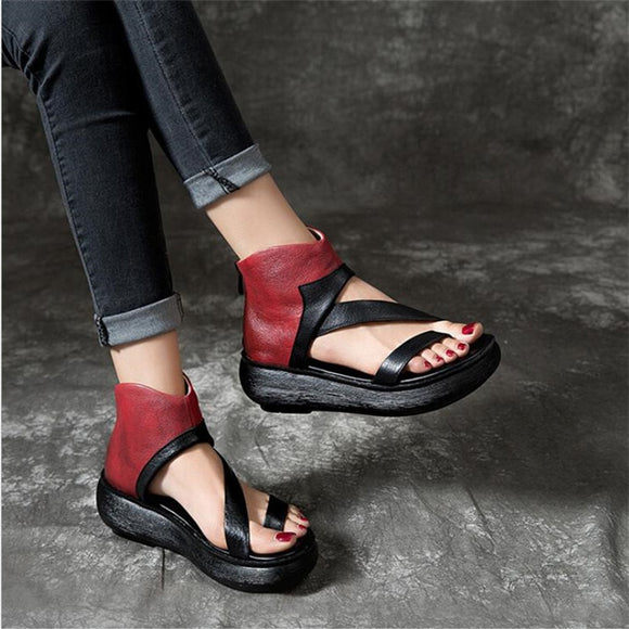 Women Leather Platform Sandals  ( 💥Over $89+ ,Code SAVE10🛒)