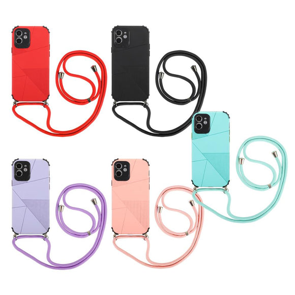 Luxury Colorful Geometric Lanyard Phone Case For iPhone 12 Pro Max Strap Cord Silicone Shockproof Cover