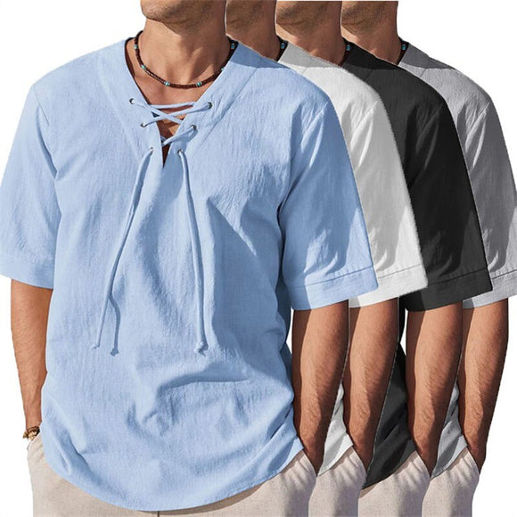 Men Lace Up Short Sleeve Shirts