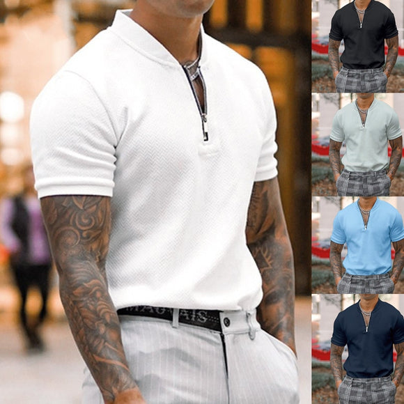 Men Fashion Zip V-neck POLO Shirt