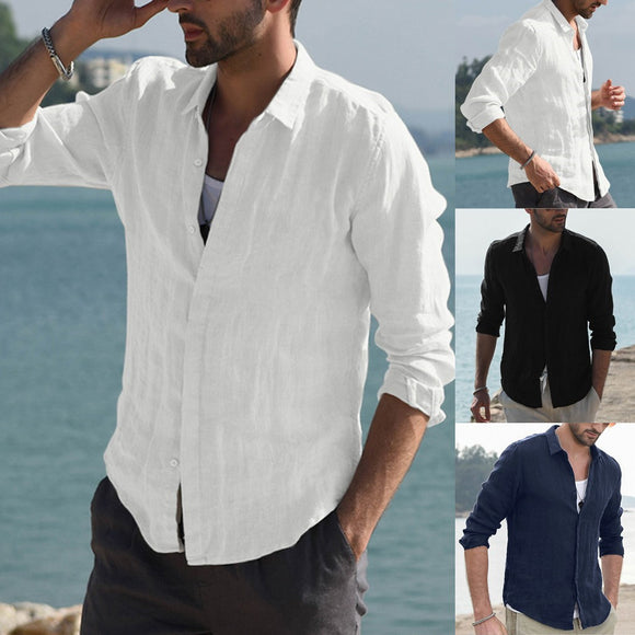 Men Linen Solid Cotton Casual Shirts