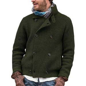 Men Solid Double Breasted Lapel Sweaters