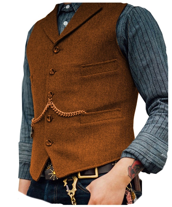 Men Wool Tweed Business Waistcoat