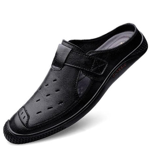 Men Cow Split Leather Backless Loafers