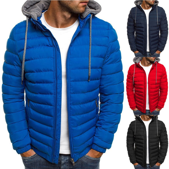 Men Winter Solid Hooded Cotton Coat