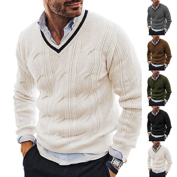 Men V-Neck Knit Pullover Sweaters