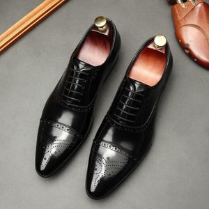 Men Pointed Up Genuine Leather Business Shoes