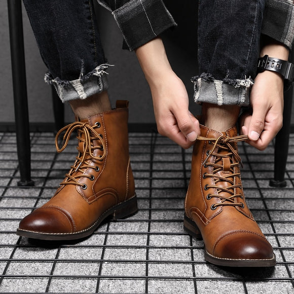 Men British Vintage Leather Ankle Boots