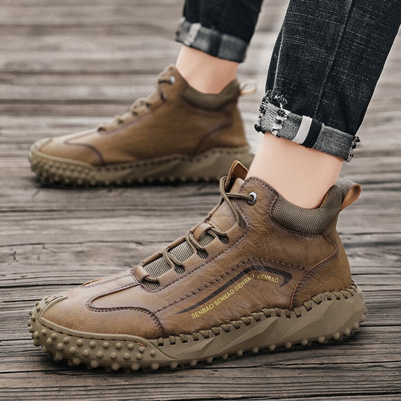 Men Leather Retro Zipper Ankle Boots