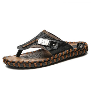 Men Leather Beach Flip Slippers ( 💥Over $89+ ,Code SAVE10🛒)