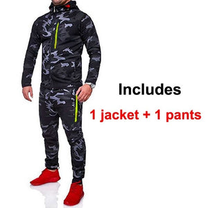 New Camouflage Printed Men 2 Pieces Tracksuit Sportswear Suits