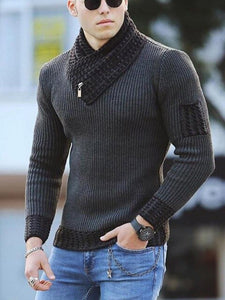 Men Knitted Pullover Scarf Collar Sweater