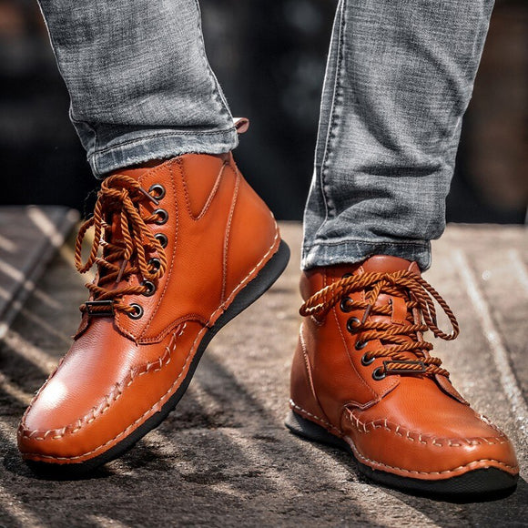 Men Leather Lace Up Ankle Boots