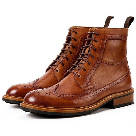 Men Leather Vintage Lace Up Chelsea Boots