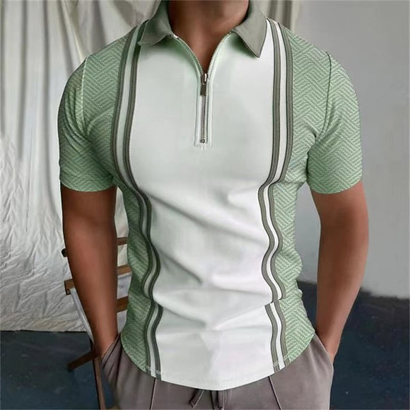 Men Sleeve Striped Color Splicing Polo Shirts