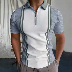 Men Sleeve Striped Color Splicing Polo Shirts
