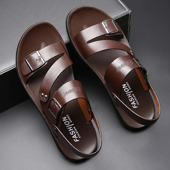 Men Solid Color Leather Sandals