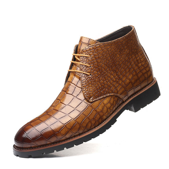 Men Lace-up Crocodile Pattern Boots