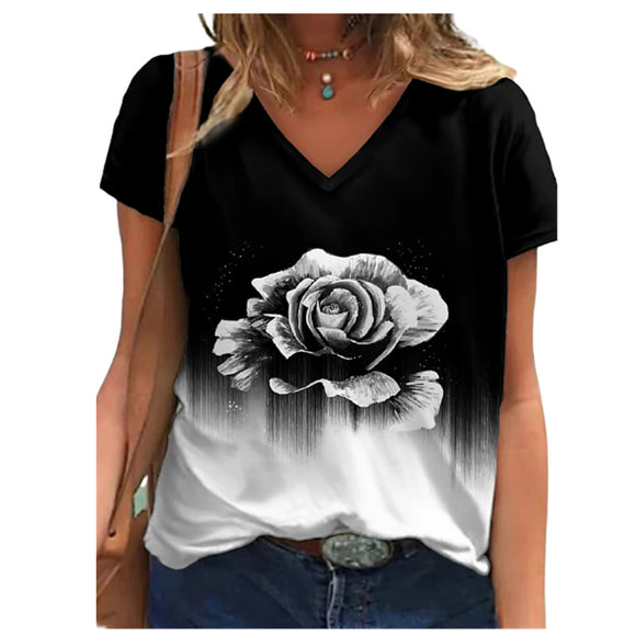 Women Summer Flower Print T-Shirt
