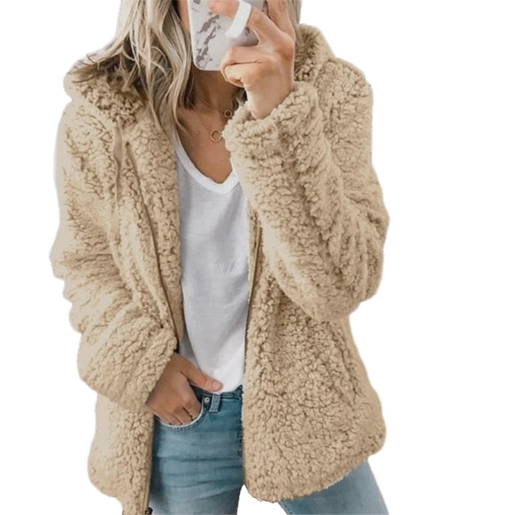 Women Hooded Woolen Fleece Jacket