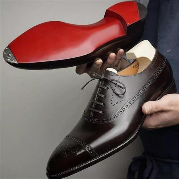 Men Red Sole Retro Carved Brogue Dress Shoes